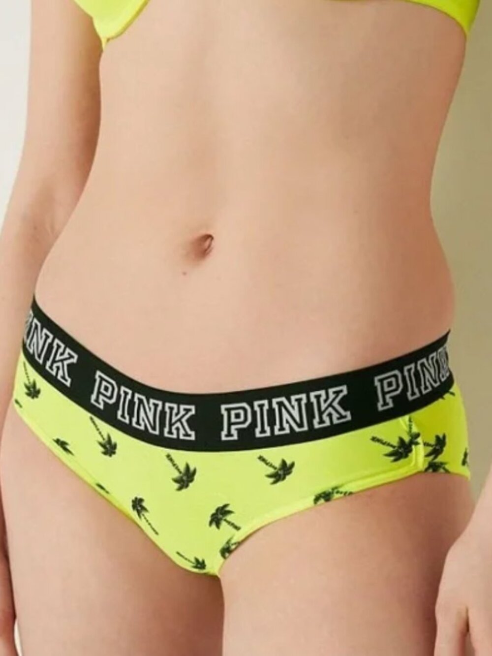PINK Victoria’s Secret Retired Neon Yellow Electro Palms Panty QCP 36013779